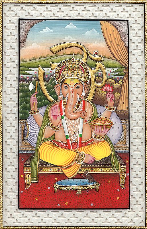 Lord Ganesha Seated in the Backdrop of Om (AUM)