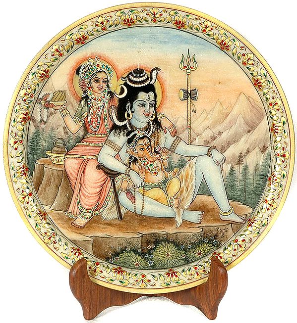 Shiva Parvati with Baby Ganesha in Kailash