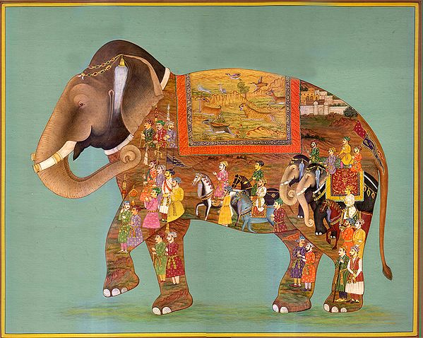 Elephant Painted with Royal Procession and Wild Life Scene