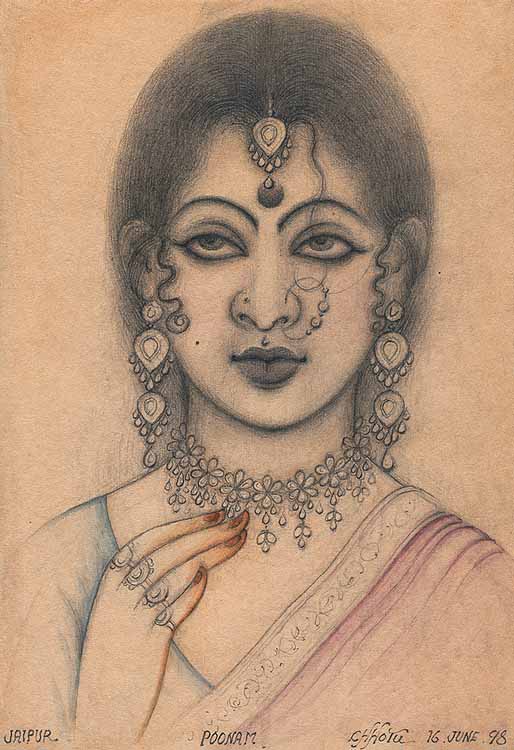 Shahi Kalam Portrait of a Sari Clad Lady