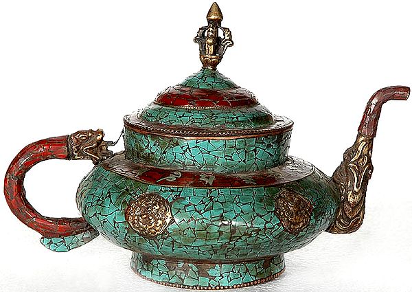 Antiquated Kettle with Om Mani Padme Hum and Dragon Handle