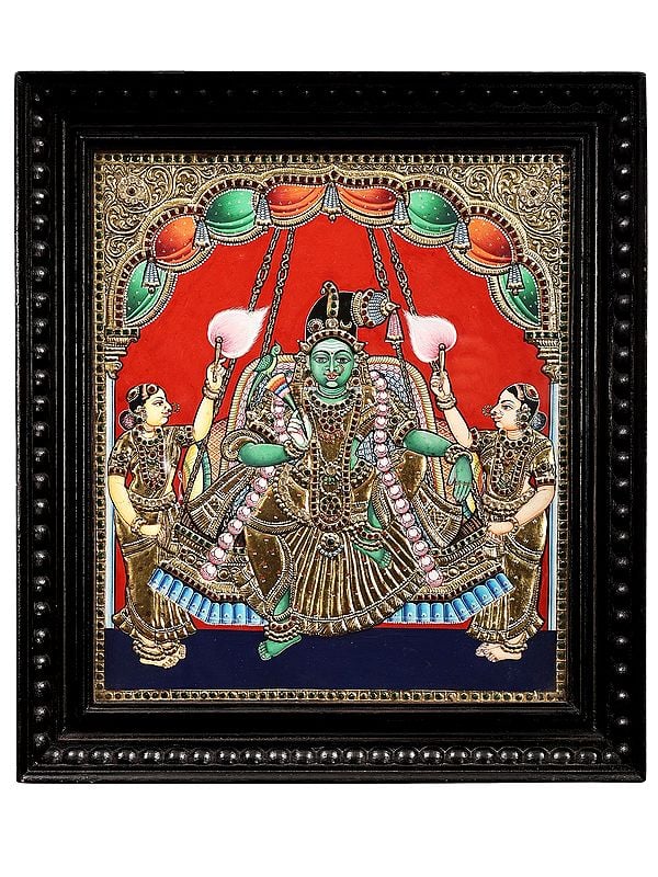 Goddess Meenakshi Tanjore Painting | Traditional Colors With 24K Gold | Teakwood Frame | Handmade | Made in India