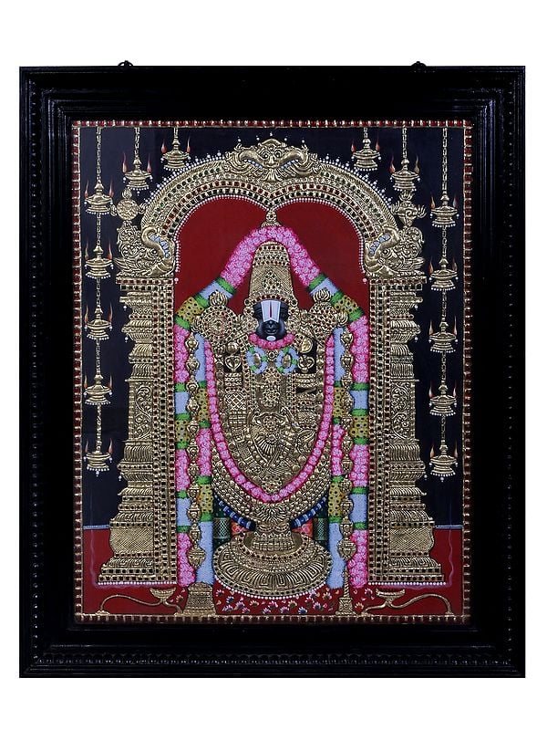 Shree Tirupati Balaji | Traditional Colors With 24K Gold | Teakwood Frame