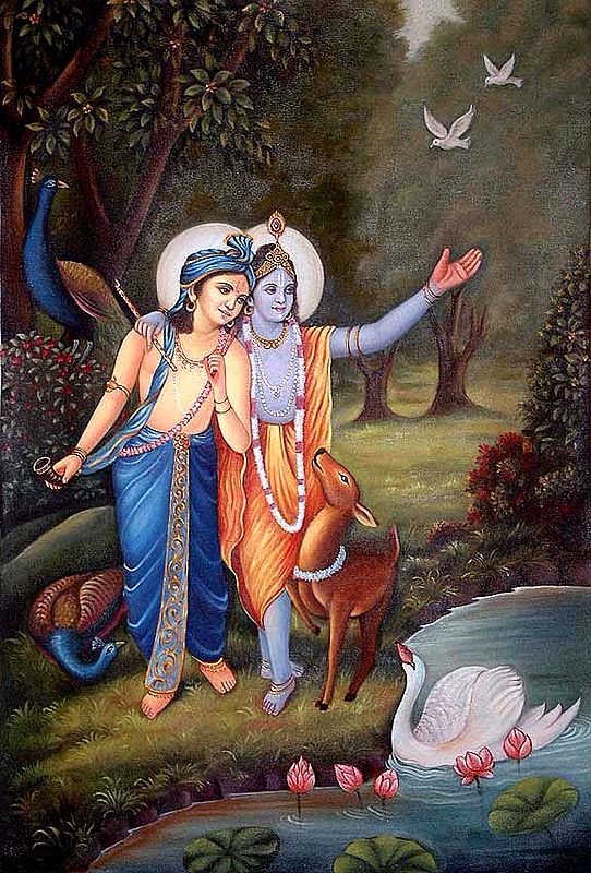 Krishna and Balarama Oil Painting on Canvas