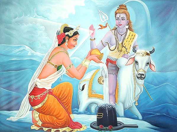 Lord Shiva Blessing Parvati Worshipping The Shiva Linga