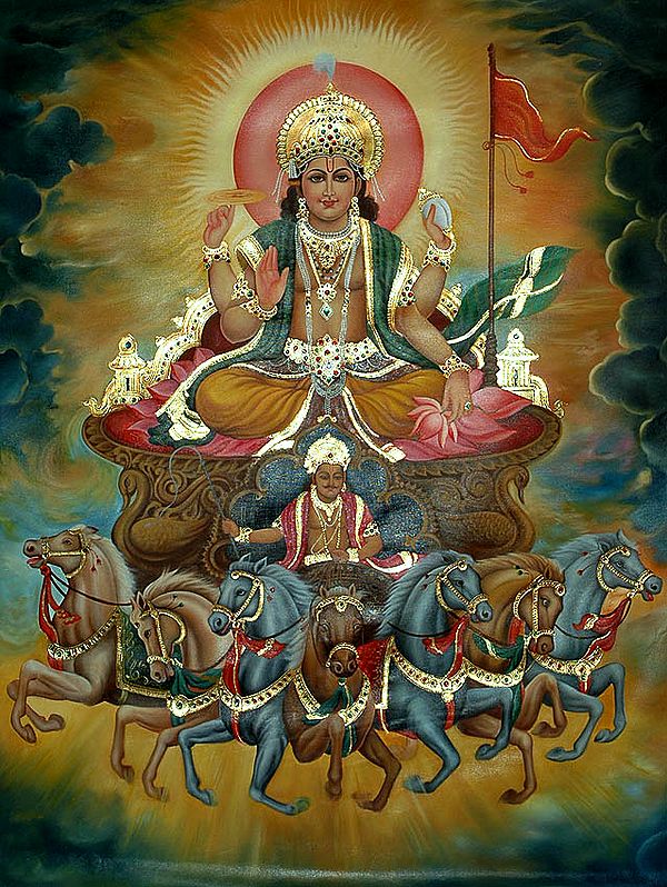 Lord Surya on the Seven Horse Chariot, with Dawn as His Charioteer