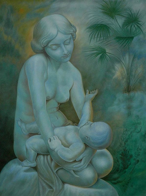 Painting of Mother and Child | Oil on Canvas