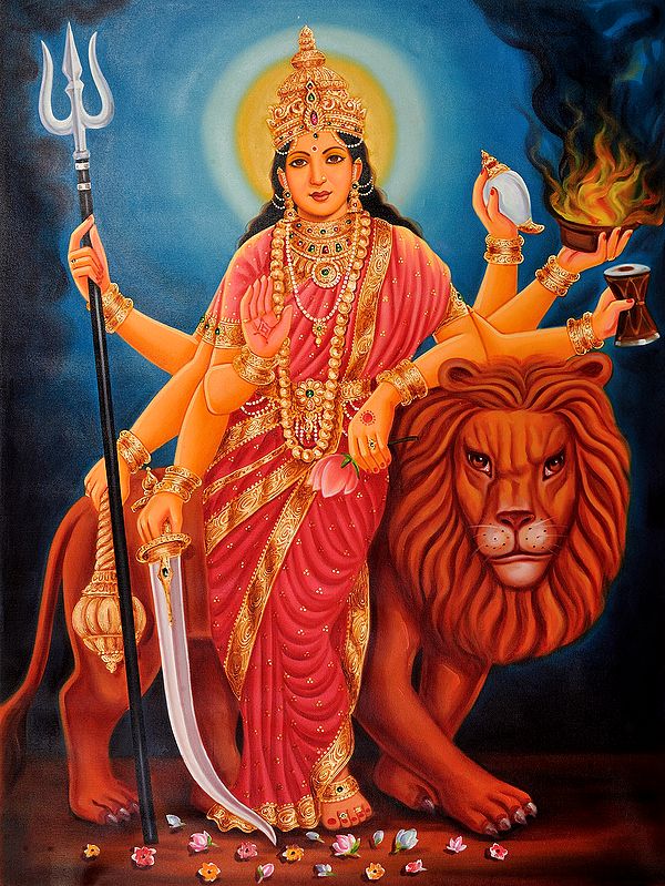 Mother Goddess Durga Oil Painting on Canvas