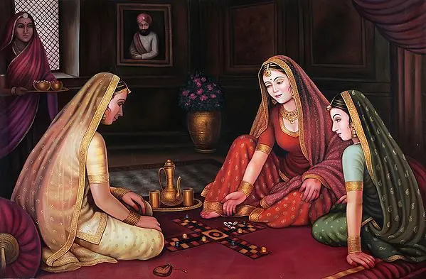Two Royal Damsels Playing Chaupara