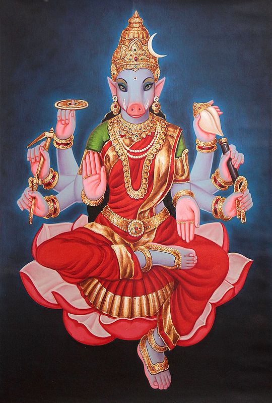 Painting of Goddess Varahi (Dhumra-Varahi) | Oil on Canvas
