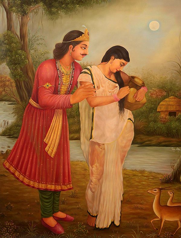 Dushyanta and Shakuntala Oil Painting
