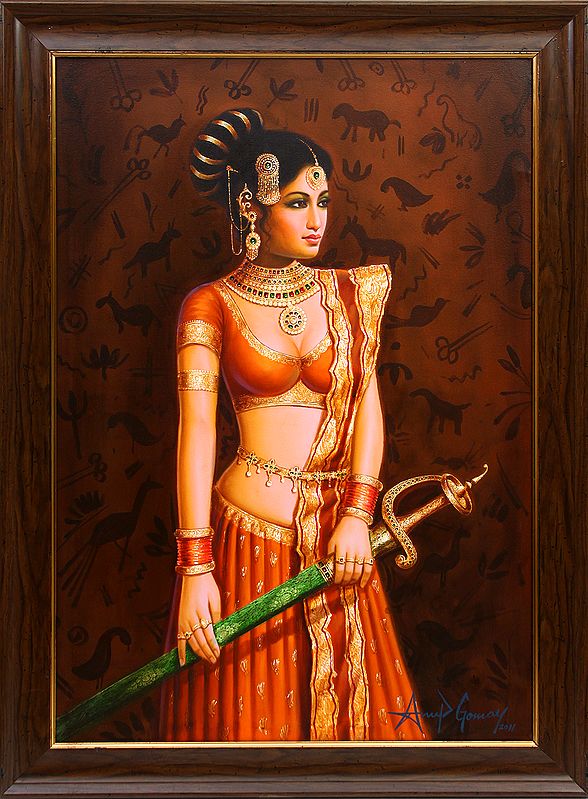The Lady with the Sword (Framed Oil Painting)