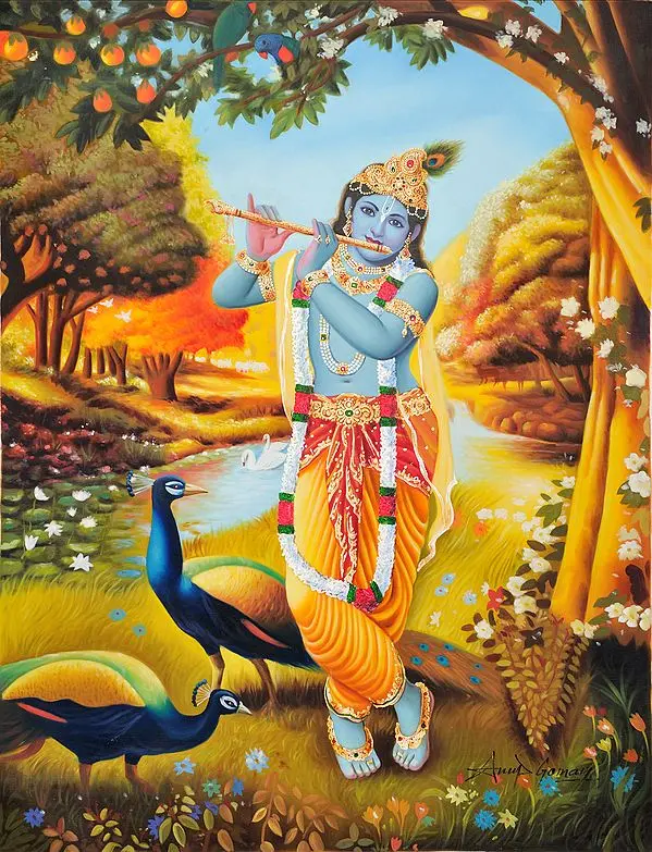 Krishna-The Most Beautiful Musician | Oil Painting on Canvas