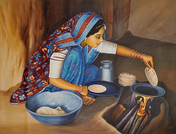 Rustic Woman Tending To Her Home