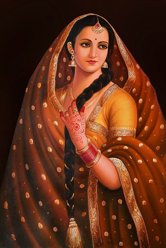 Ornamented Lady Oil Painting on Canvas