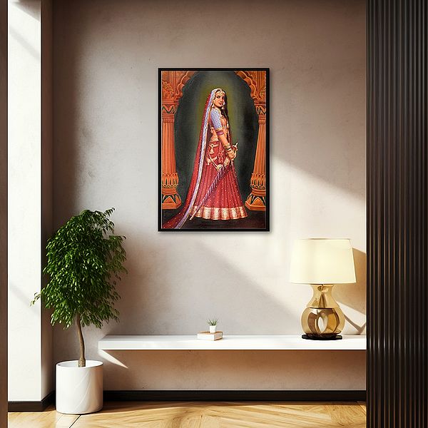 Lady with a Sword Oil Painting on Canvas Exotic India Art