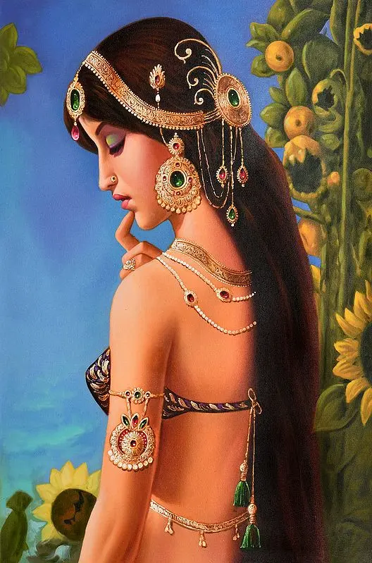 Bedecked Nayika in Profile