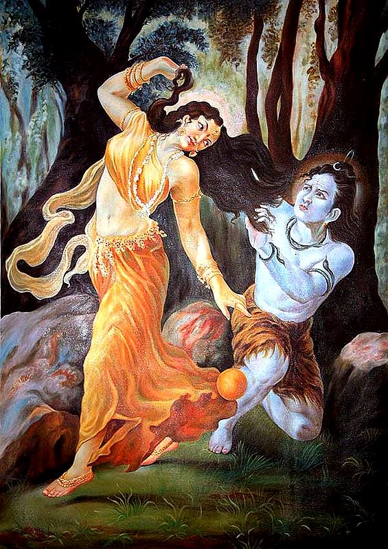Shiva and Mohini Oil Painting on Canvas