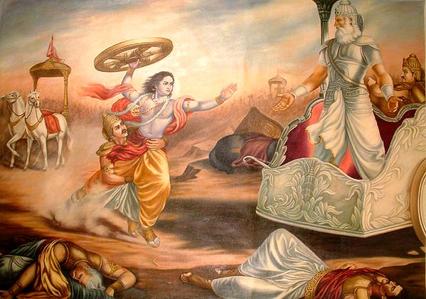 Krishna Attacks Bhishma in The Battlefield of Kurukshetra