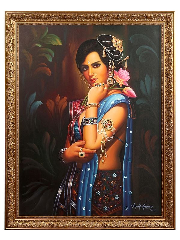 "Padmini" The Lotus Lady Oil Painting on Canvas | Without Frame