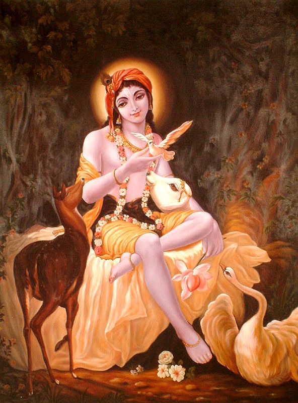 Painting of Krishna in Vrindavan | Oil on Canvas