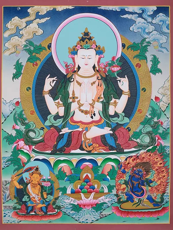 Seated Avalokiteshvara In Dhyana Mudra | Tibetan Thangka Painting