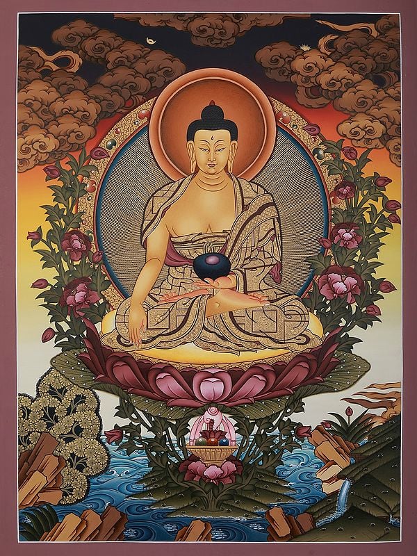 Amitabha Buddha Seated On Asana | Tibetan Thangka Painting