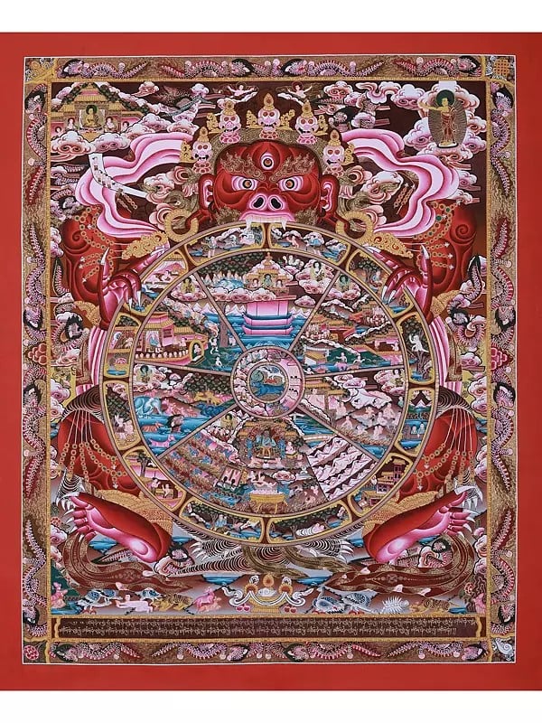 Tibetan Wheel Of Life | Hand-Painted | Brocadeless Thangka Painting