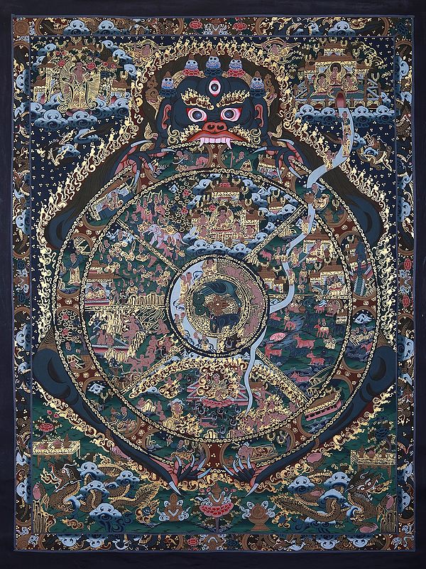 Tibetan Hand-Painted Wheel Of Life | Brocadeless Thangka Painting