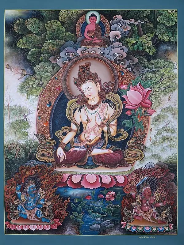 Tibetan Buddhist White Tara Hand-Painted | Tibetan Thangka Painting