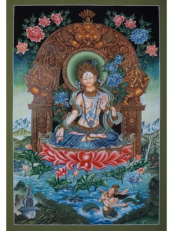 Tibetan Buddhist Deity White Tara | Brocadeless Thangka Painting