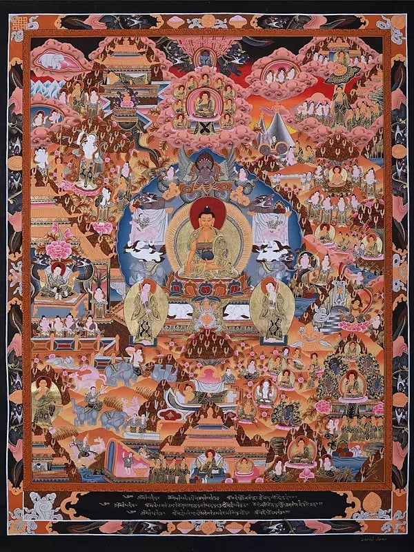 Shakyamuni Life Story Thangka Hand-Painted | Brocadeless Thangka Painting