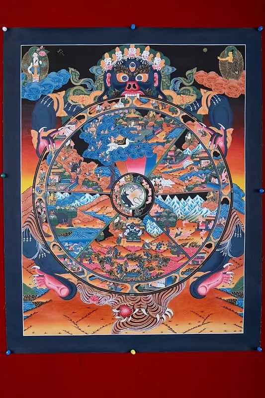 Tibetan Wheel Of Life (Chakra Mandala) | Brocadeless Thangka Painting