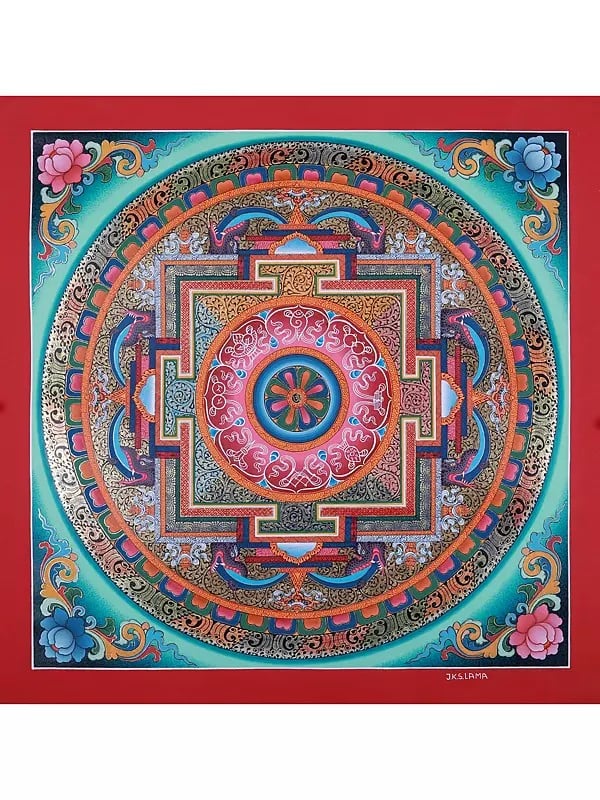 Buddhist Chakra Mandala | Brocadeless Thangka Painting