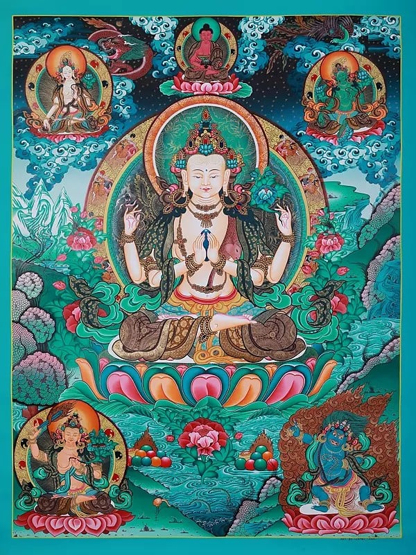 Buddhist Deity Kharchedi In Blessing Gesture | Brocadeless Thangka Painting