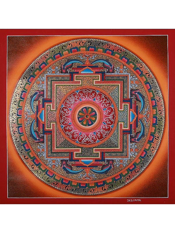 Tibetan Square Mandala Hand-Painted | Brocadeless Thangka Painting