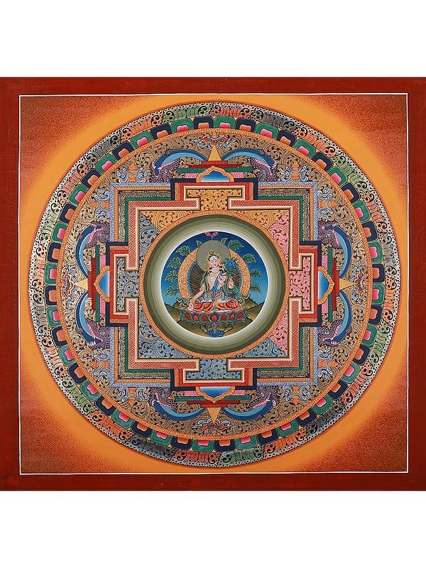 Buddhist Deity White Tara Mandala | Brocadeless Thangka Painting