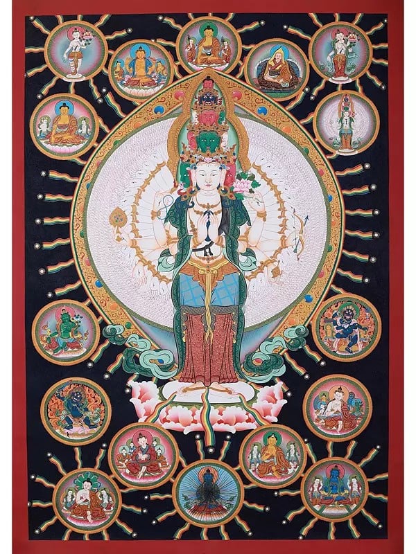 Buddhist Deity Hand-Painted Lord Lokeshvara | Tibetan Thangka Painting