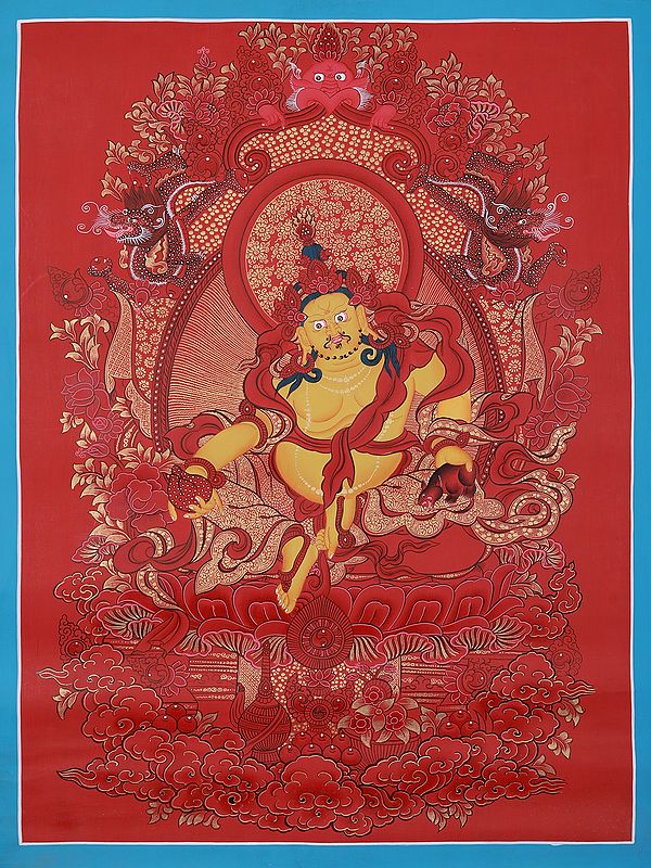 Kubera - The Buddhist Deity Of Wealth | Tibetan Brocadeless Thangka Painting