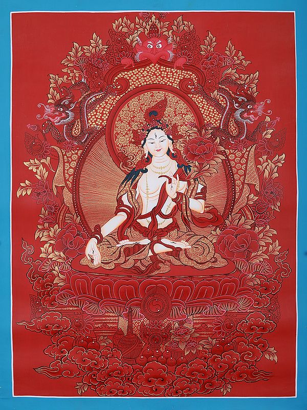 Calm Goddess White Tara | Tibetan Brocadeless Thangka Painting