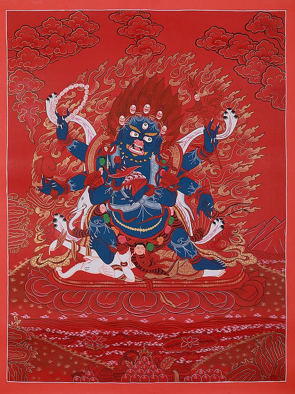 Mahakal With Six Arms | Tibetan Brocadeless Thangka Painting