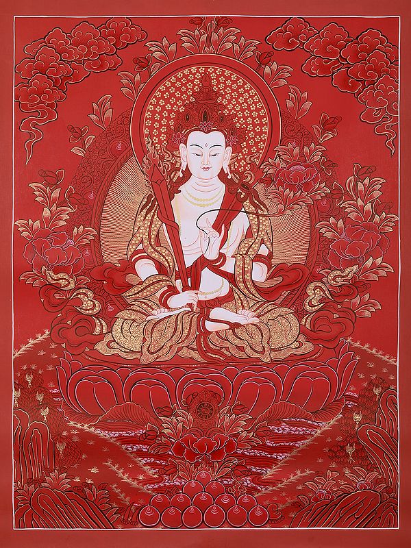 Akashgarbha Seated With Sword | Tibetan Brocadeless Thangka Painting