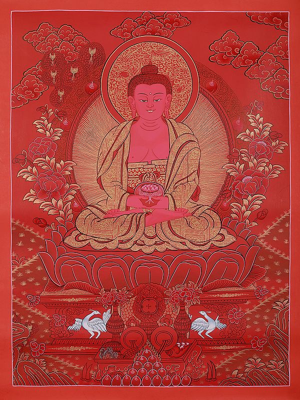 Amitabha Buddha Seated In Meditation | Tibetan Brocadeless Thangka Painting