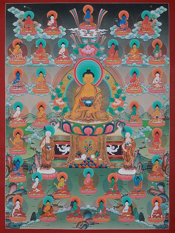 Shakyamuni Lord Buddha With Many Forms | Tibetan Brocadeless Thangka Painting