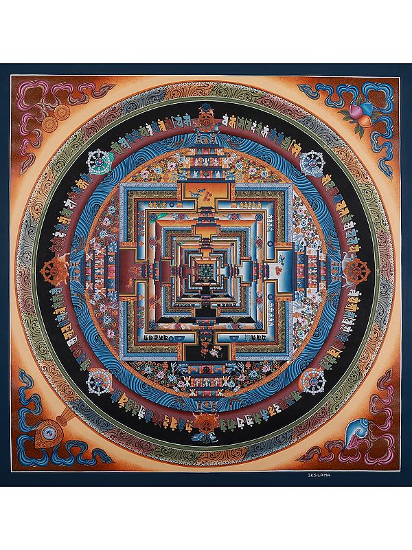 Mandala Chakra With Mantra | Tibetan Brocadeless Thangka Painting