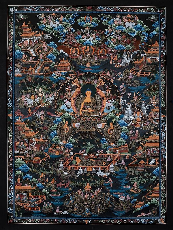 Shakyamuni Buddha Life | Tibetan Brocadeless Thangka Painting