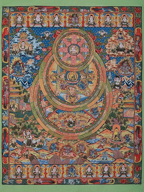 Three Circle Of Mandala | Tibetan Brocadeless Thangka Painting