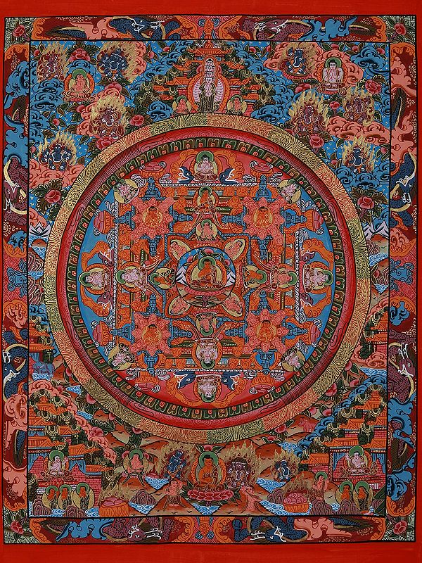 Traditional Buddhist Mandala | Tibetan Brocadeless Thangka Painting