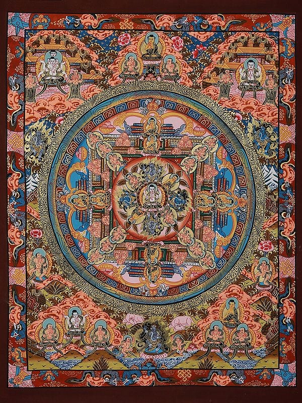 Colorful Mandala Chakra Of Buddha | Tibetan Brocadeless Thangka Painting