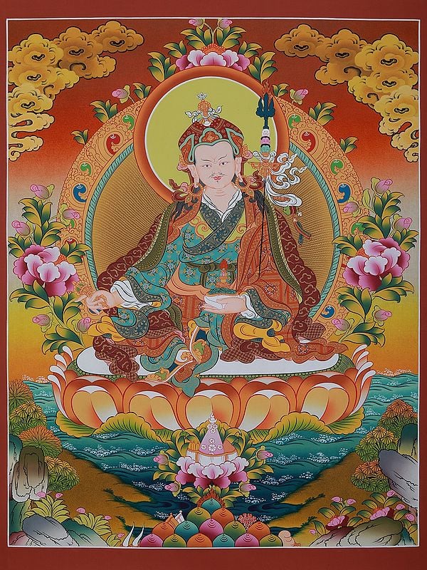 Tibetan Guru Rinpoche | Brocadeless Thangka Painting